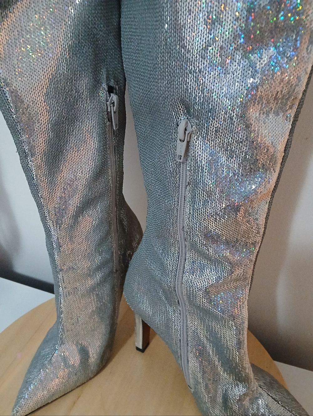 L'INTERVALLE Silver Sequin Over-the-Knee Stiletto Boot - Picture 3 of 6